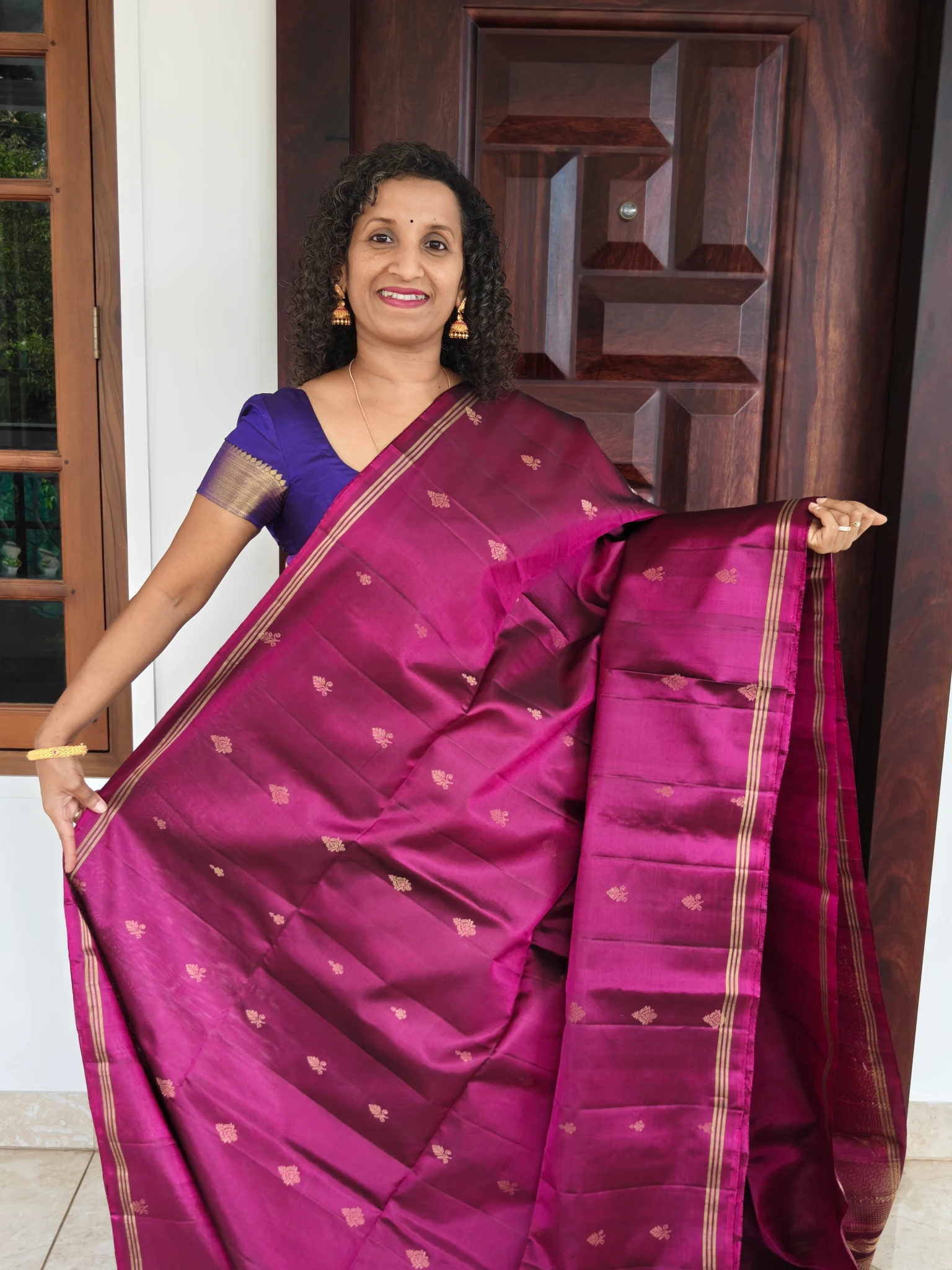 Purple Kanchipuram Soft Silk Saree With Buttas Pks014 1